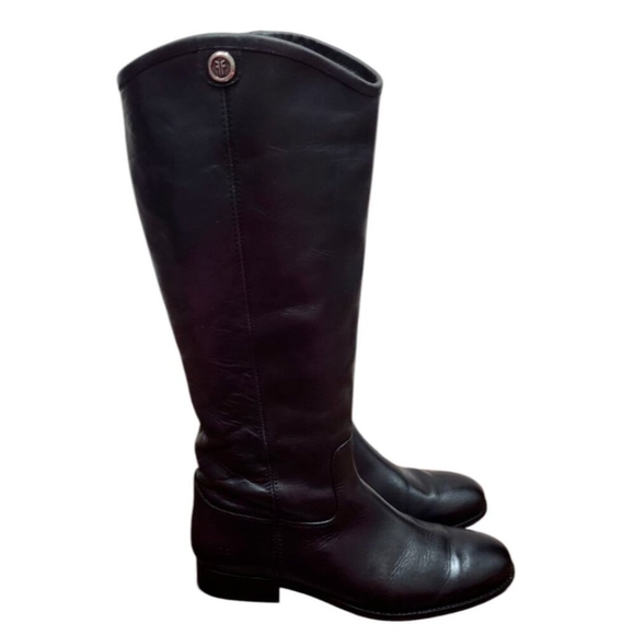 Women Frye Women\'s Melissa Button 2 Waxy Leather Tall Boots Black Size 8.5 B